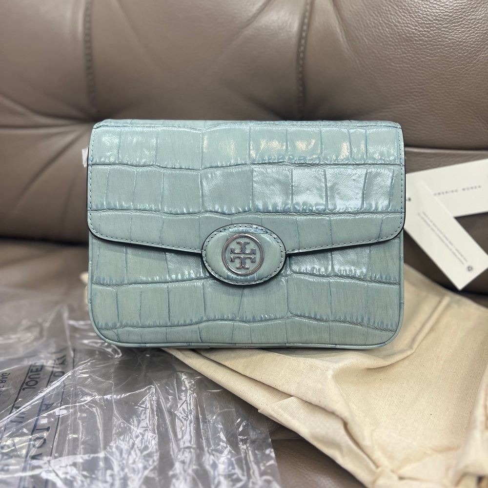 NWT Tory Burch ROBINSON CROC-EMBOSSED CONVERTIBLE SHOULDER BAG